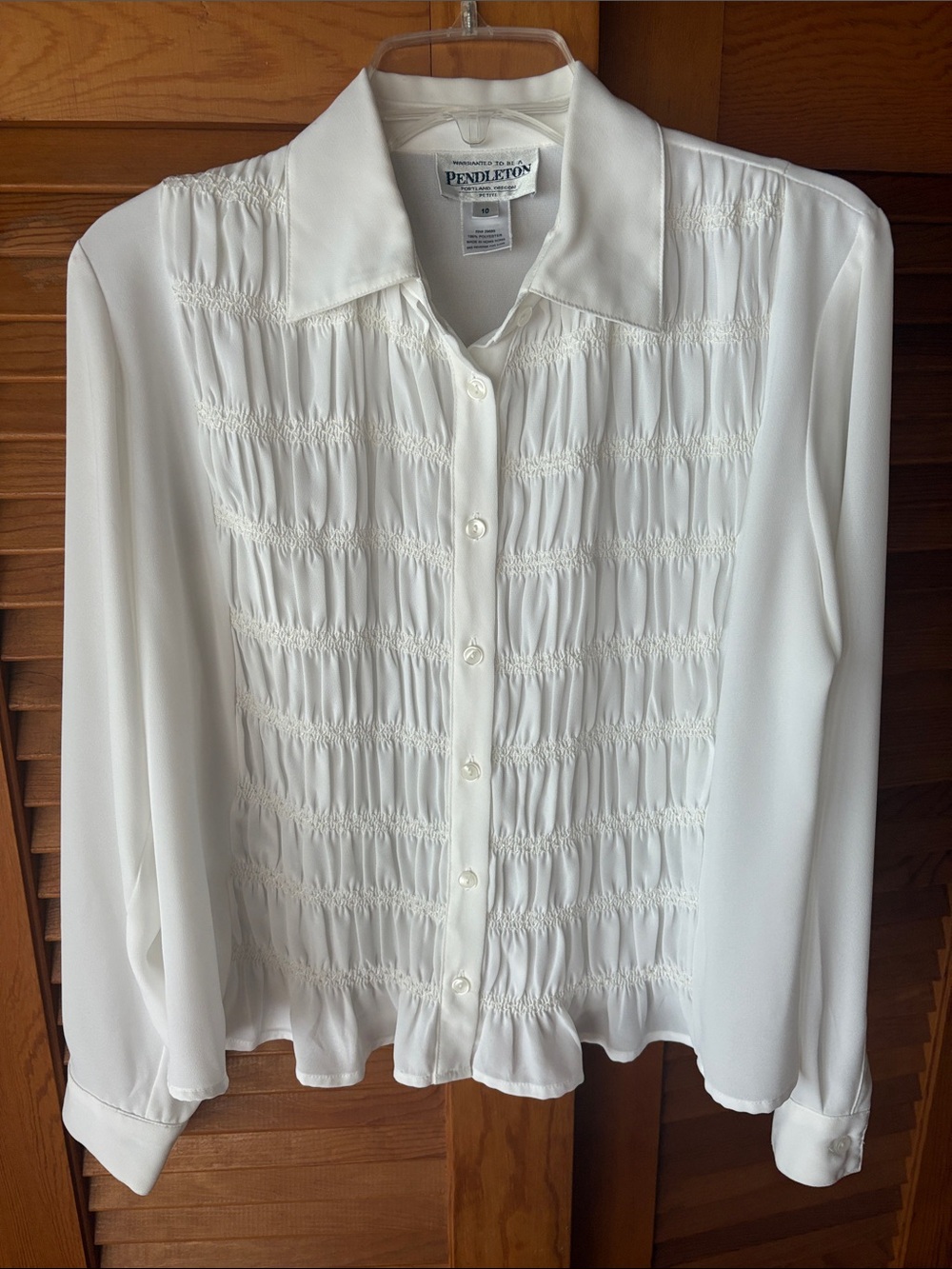 Pendleton White Smocked Button-Front Blouse